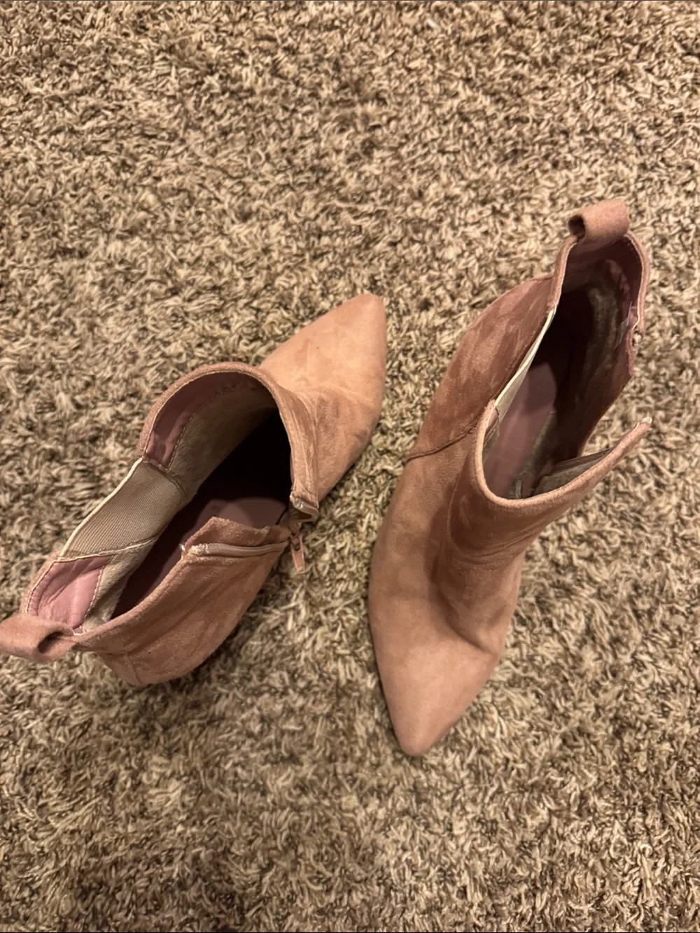 Women's Allegra K Beige Pink Tint Suede Pointed Toe Ankle Boots Size 10